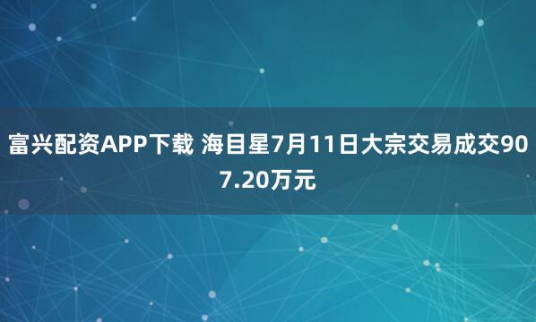 富兴配资APP下载 海目星7月11日大宗交易成交907.20万元
