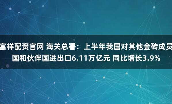 富祥配资官网 海关总署：上半年我国对其他金砖成员国和伙伴国进出口6.11万亿元 同比增长3.9%
